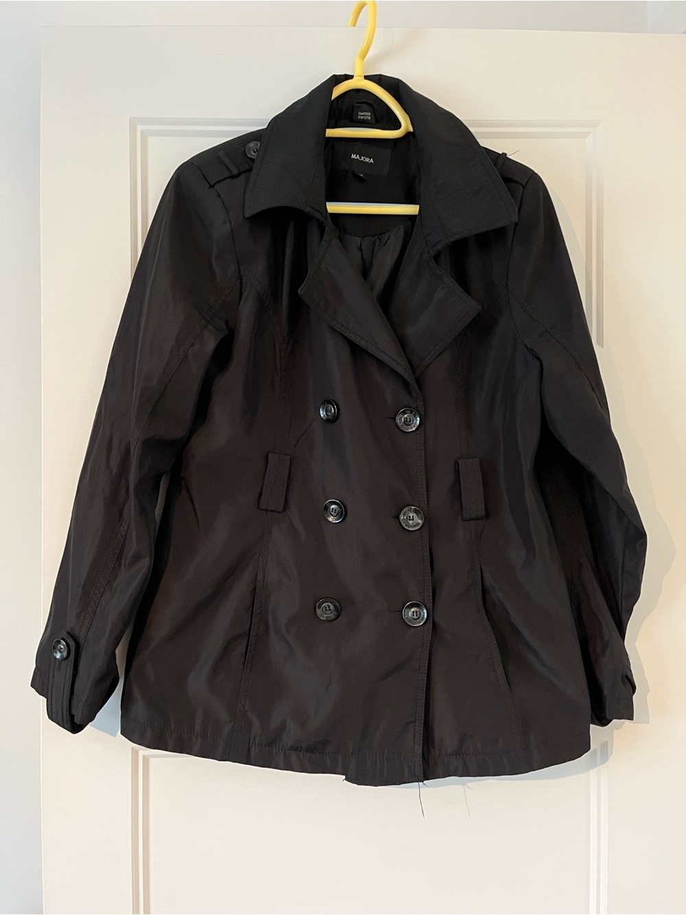 Majora Black Belted Double Breasted Trench Jacket Womens L - Picture 2 of 10
